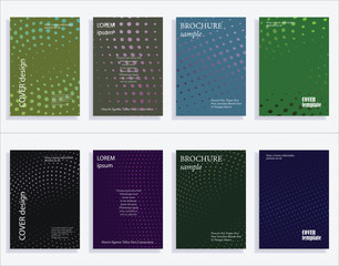 Minimalistic cover design templates. Set of layouts for covers of books, albums, notebooks, reports, magazines. Line halftone gradient effect, flat modern abstract design. Geometric mock-up texture