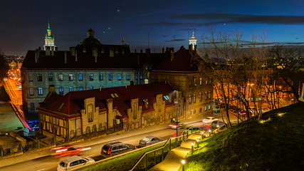 Night Lviv old city architecture in the Christmas