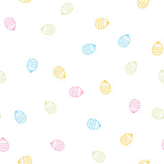 easter seamless pattern with easter eggs  neon color, outline, sketch. Hand drawing, festive background.