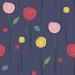 Elegant summer floral seamless pattern. Abstract flowers, hand-drawing, sketch style.Background with roses for valentines day or wedding. For fabric, wrappers, textiles, greeting cards.