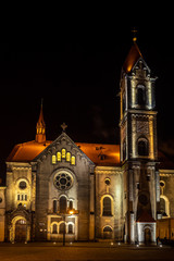 Fototapeta na wymiar Poland Unesco city Tarnowskie Gory - market square with protestant church