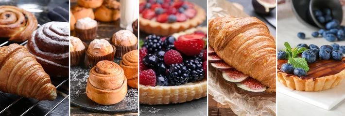Foto op Plexiglas Collage van foto& 39 s met verschillende smakelijke gebakjes © Pixel-Shot