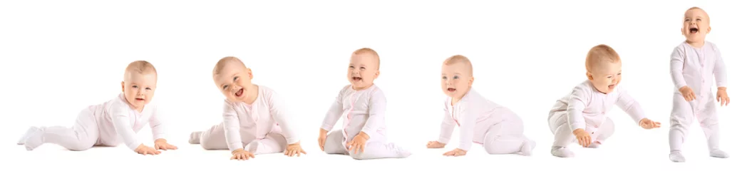Fototapeten Cute little baby on white background © Pixel-Shot