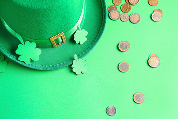 Composition for St. Patrick's Day on color background