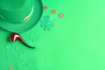 Composition for St. Patrick's Day on color background