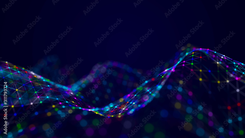 Aufkleber the musical stream of sounds. abstract background with interweaving of colored dots and lines.