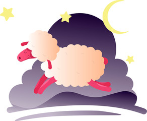 cute little sheep at night with stars
