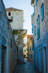 Vodice, Croatia / 17th May 2019: Old stone streets in city centre of Vodice