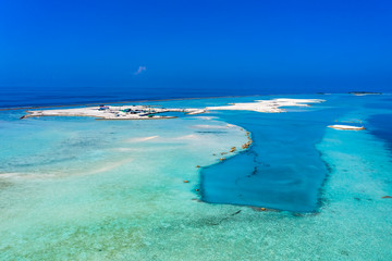 Aerial view, in the outer reef of the South Male Atoll Maldives
