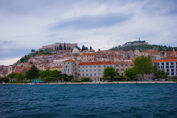 Sibenik, Croatia / 18th May 2019 : Seafront view of Sibenik forts