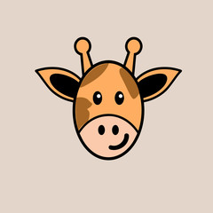 Vector illustration of the sticker with comic head of a giraffe