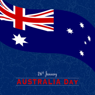 Waving flag of Australia, on a textured/grungy background. Banner/poster/greeting card for Australia day, on 26th January.