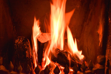 A close up view of a hearth fire on a cold winter night