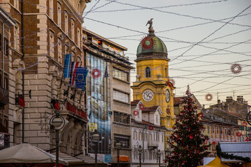 Rijeka, Croatia: December 18th 2018: City Centre and Korzo during advent and christmas time