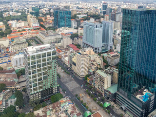 Fototapeta na wymiar Nguyen Hue Street photographed from the Skydeck of the Bitexco Financial Tower - Ho Chi Minh City, Vietnam