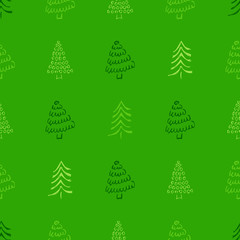 Obraz premium Seamless pattern with hand drawn Christmas trees