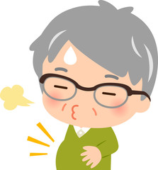 食べすぎてお腹が出たシニア男性