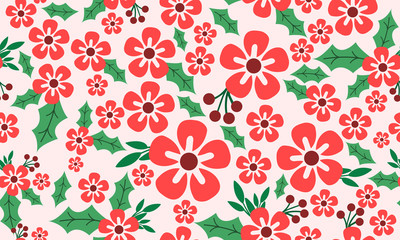 Beautiful template for Christmas flower, seamless ornate red flower.