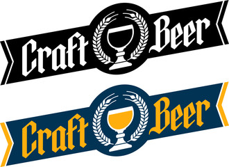 Craft Beer Banner Style Badge or Label with traditional Belgian goblet, barley wreath and gothic lettering. Includes black and white and color versions.