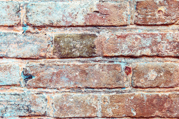 Rustic obsolete brick wall outdoor.
