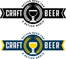 Craft Beer Banner Style Badge or Label with traditional Belgian goblet, barley wreath and gothic lettering. Includes black and white and color versions.