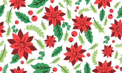 Foto op Plexiglas Christmas floral unique pattern, on leaf flower modern drawing. © StockFloral