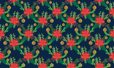 Beautiful Christmas flower pattern background, with leaf flower drawing.