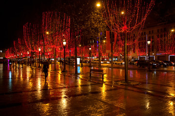view of central street in Paris in the New Year night 