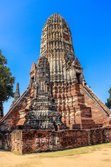 A beautiful view of Wat Chai Wattanaram temple in Ayutthaya, Thailand.