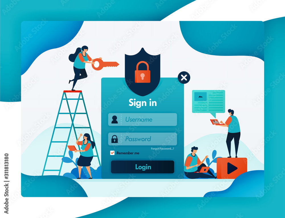Wall mural website login template for protecting user account security, secure and protection for privacy and f