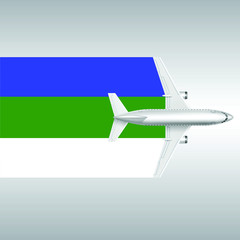 Plane and flag of Komi. Travel concept for design