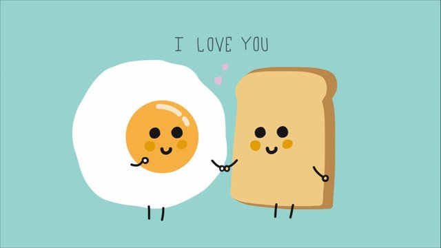 Egg and bread couple cartoon  I love you word