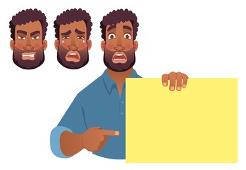 African man holding blank banner.