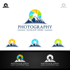 Abstract Mountain Camera Photography Logo Icon Vector Design Template