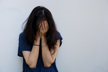 panic attacks alone young woman sad fear stressful depressed emotion.crying begging help.stop abusing domestic violence,person with health anxiety,people bad frustrated exhausted feeling down