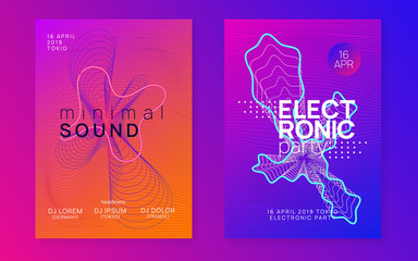 Techno event. Modern discotheque banner set. Dynamic fluid shape and line. Neon techno event flyer. Electro dance music. Electronic sound. Trance fest poster. Club dj party.