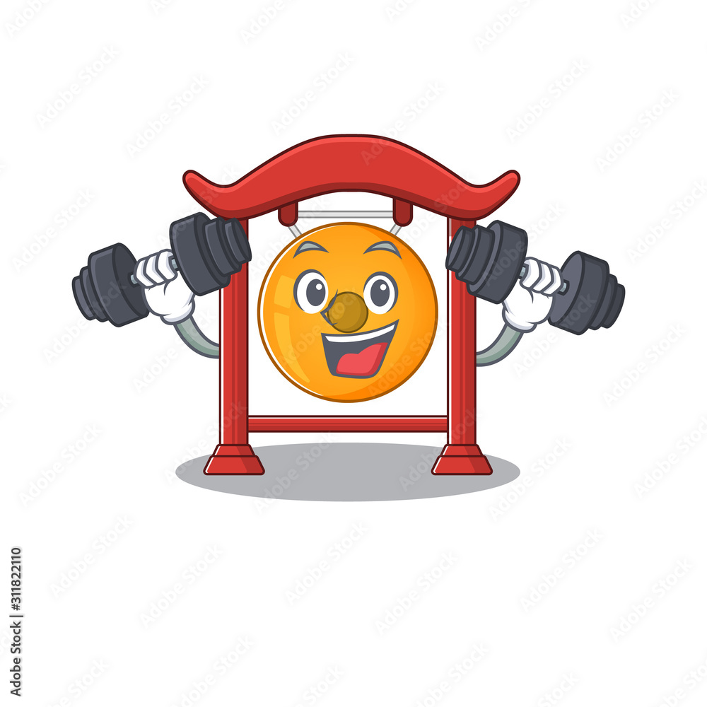 Sticker Fitness exercise chinese gong cartoon character holding barbells