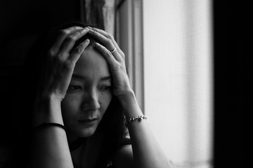 panic attacks alone young woman sad fear stressful depressed emotion.crying begging help.stop...