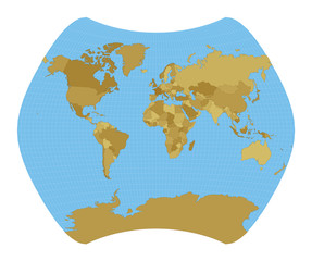 Fototapeta na wymiar World Map. Larrivee projection. Map of the world with meridians on blue background. Vector illustration.