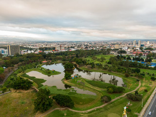Beautiful aerial view of San Jose Costa Rica Sabana and Center