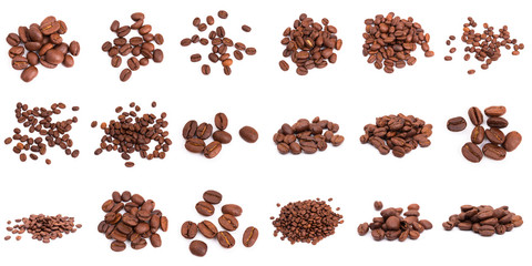 collage of Coffee beans isolated on a white background area for copy space.