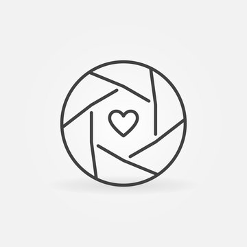 Heart inside Camera Shutter vector outline concept icon or symbol