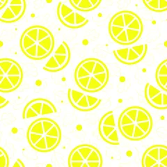Fototapete Zitronen Nahtloses Muster des Vektors mit Zitronenscheiben  einfaches fruchtiges Design für Stoff, Tapete, Geschenkpapier, Verpackung, Textil, Tischdecke, Webdesign.