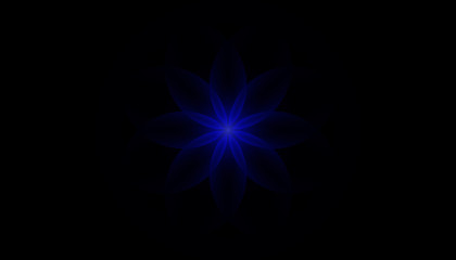 Neon abstract blue flower on a dark background. Vector illustration.