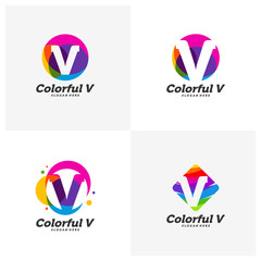 Set of V letter colorful logo design concept. Vector design template elements for your application or corporate identity.