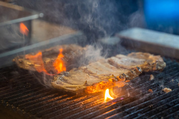 grilled pork rip on the barbecue grill