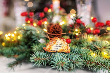 Colorful composition with cake on a Christmas table