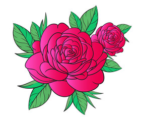 Art of nature, A bouquet of bright red roses on a white background.hand drawn style vector design illustrations.