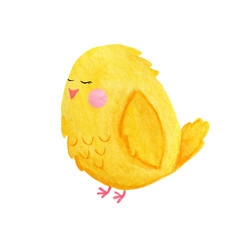 spring, easter, yellow chicken in watercolor