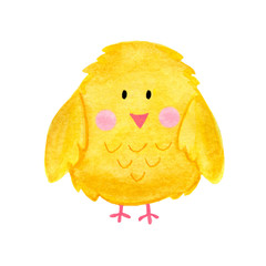 spring, easter, yellow chicken in watercolor